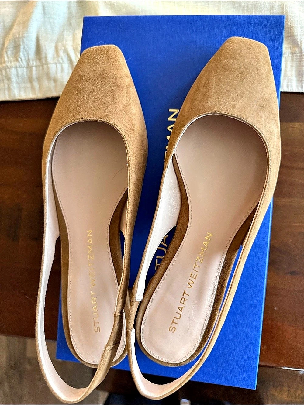 Stuart Weitzman Stassi Slingback Flat Suede Heels Brown US 8